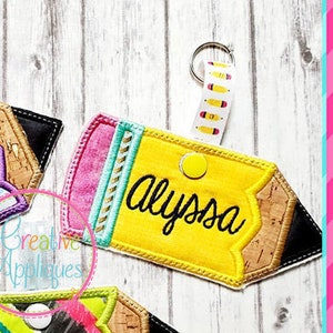 In The Hoop Pencil Horizontal Tag Digital Machine Embroidery Applique Design 5 sizes, pencil luggage tag, backpack tag, luggage tag, bag tag