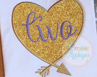 Two Heart Arrow Second 2nd Birthday Applique Digital Machine Embroidery Design 4 Sizes, 2nd birthday applique, second birthday, arrow heart