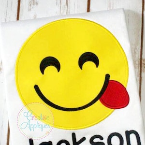 Emoji Smiling Tongue Out Digital Machine Embroidery Applique Design 4 Size smiling emoji applique, emoji tongue out applique, emoji applique