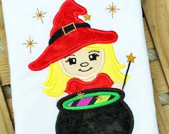 Witch with Cauldron Halloween Digital Machine Embroidery Applique Design 4 Sizes, witch applique, cauldron applique, halloween applique