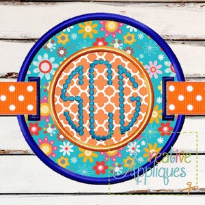 Circle Monogram Pillow Charm Label or Banner ITH (In The Hoop) Machine Embroidery Design 5 sizes