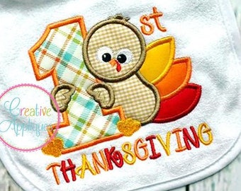1st Thanksgiving Turkey  Digital Machine Embroidery Applique Design 4 Sizes, 1st thanksgiving applique, first thanksgiving applique