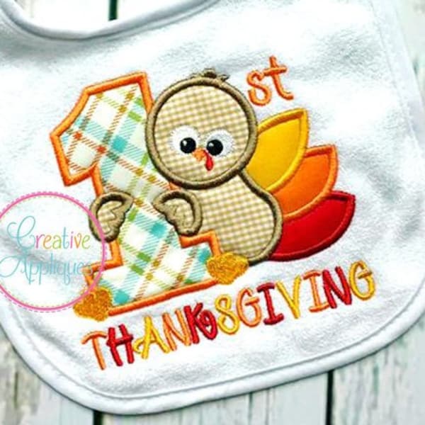 1st Thanksgiving Turkey  Digital Machine Embroidery Applique Design 4 Sizes, 1st thanksgiving applique, first thanksgiving applique
