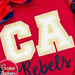 Zigzag Stitch Double Applique Collegiate Alphabet letters A thru Z, numbers Machine Embroidery Applique Design 2&quot; to 8&quot;,  7 Sizes