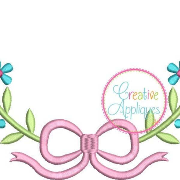 Flower Swag Wreath with Bow Digital Machine Embroidery Design 11 Sizes, flower embroidery, floral embroidery, bow embroidery, monogram