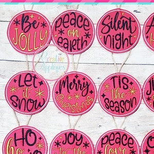 Christmas Circle Word Ornament In the Hoop Applique Embroidery Machine Design Set 3 sizes, in the hoop, 16 designs
