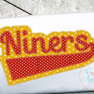 Niners Digital Machine Embroidery Applique Design 6 sizes, niners applique, 49ers mascot, forty-niners team, niners word, niners name