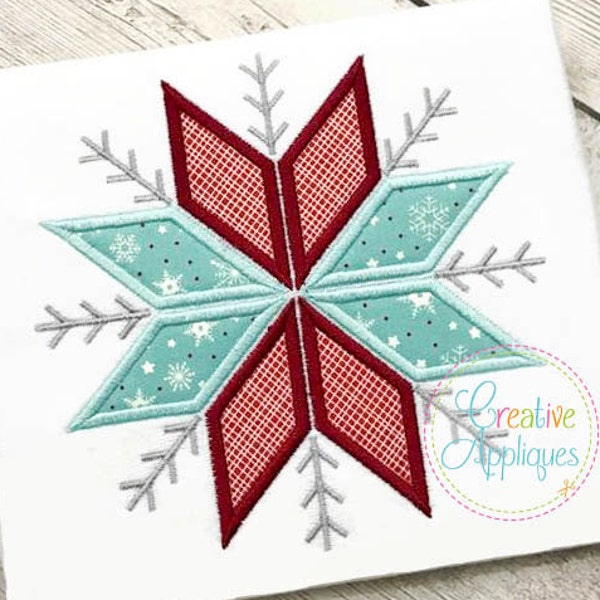 Snowflake Digital Machine Embroidery Applique Design 4 Sizes, snowflake applique, snowflake embroidery, applique snowflake