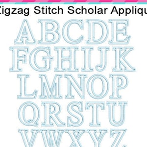 Zigzag Stitch Alphabet Letter Set Uppercase A thru Z  and numbers, Applique Machine Embroidery Design 5 Sizes, applique alphabet letters