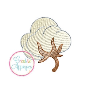 May include: Embroidered cotton boll design in five sizes: 1.5 inches, 2 inches, 2.5 inches, 3 inches, and 3.5 inches. The design features a white cotton boll with a brown stem.