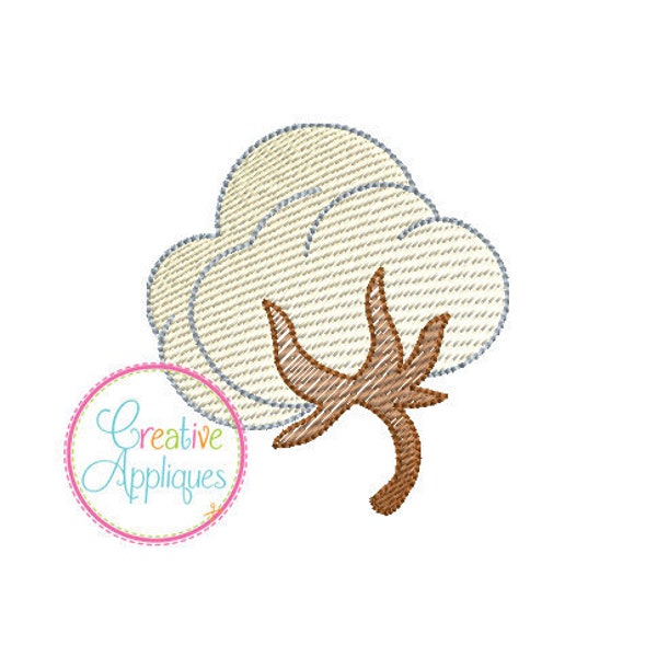 Cotton Boll Miniature Sketch Stitch Machine Embroidery Design 5 Sizes, cotton embroidery, cotton ball embroidery, cotton plant embroidery