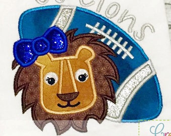 Lion Girl Football Applique Digital Machine Embroidery Design 4 Sizes, lions football, lion football, lions applique, lion applique