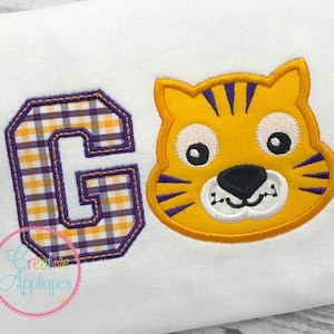 Go Tiger Applique Digital Machine Embroidery Design 4 Sizes, tiger applique, team applique, mascot applique, go team applique