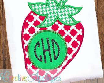 Strawberry Monogram Digital Machine Embroidery Applique Design 4 Sizes