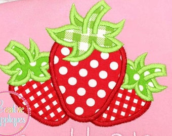 Strawberry Trio Embroidery Digital Machine Embroidery Design 4 sizes, strawberry trio applique