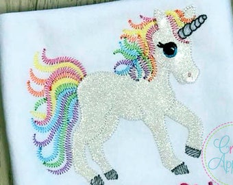 Vintage Stitch Rainbow Unicorn Digital Machine Embroidery Design 4 sizes, unicorn applique, rainbow pony applique, rainbow unicorn applique