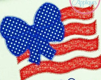 Zigzag Stitch Bow Flag Applique Design 4 Taglie, ricamo macchina, applique patriottica, applique stelle, 4 luglio, applique bandiera