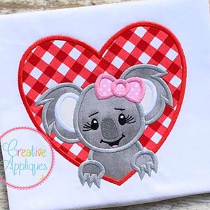 Girl Koala Heart Digital Machine Embroidery Applique Design 4 SIZES, koala applique, koala embroidery, koala applique, koala embroidery