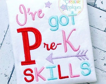 I've got Pre-K Kindergarten skills Digital Machine Embroidery Applique Design 4 sizes