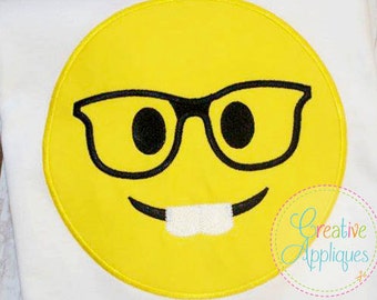 Emoji Nerd gafas bordado apliques diseño 4 tamaños de máquina, geek emoji, emoji vidrios, emoji smart diseño de apliques