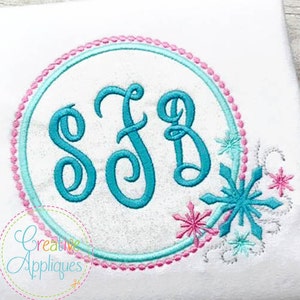 Snowflake Monogram Applique Frame Digital Machine Embroidery Design 4 Sizes, monogram frame applique, snowflake frame applique