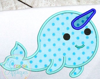 Narwhal Digital Machine Embroidery Applique Design 5 Sizes, narwhal applique, narwhal embroidery, whale applique, whale embroidery