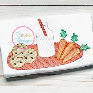 Sketch Stitch Milk Cookies Carrots Digital Machine Embroidery Design 5 Sizes, cookies embroidery, christmas cookies embroidery, santa plate