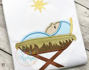 Baby Jesus Applique Digital Machine Embroidery Design 4 Sizes, baby Jesus applique, manger embroidery, manger applique