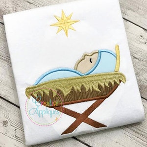Baby Jesus Applique Digital Machine Embroidery Design 4 Sizes, baby Jesus applique, manger embroidery, manger applique