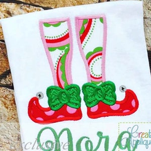 Elf Legs Girl Bow Applique Digital Machine Embroidery Design 4 Sizes, elf legs applique, elf shoes applique, applique elf legs, applique elf