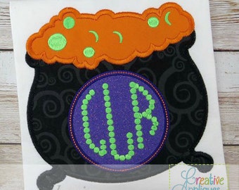 Witch Cauldron Monogram Halloween Digital Machine Embroidery Applique Design 4 Sizes, cauldron applique, witch applique, monogram applique