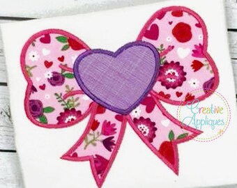 Bow Heart Digital Machine Embroidery Applique Design 4 Tallas