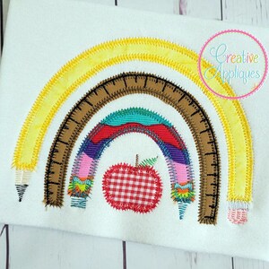 Zigzag Stitch Pencil Rainbow Applique Machine Embroidery Design 4 sizes, school applique design, rainbow embroidery design, rainbow applique