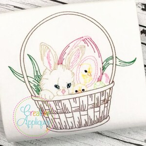 Colorwork Easter Bunny Rabbit in Basket Machine Embroidery Design 4 SIZES, rabbit embroidery, bunny embroidery, color work