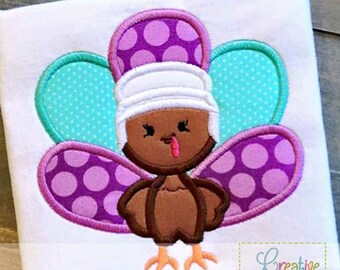 Turkey Girl Pilgrim Digital Machine Embroidery Applique Design 4 Sizes, turkey applique, thanksgiving applique, pilgrim applique