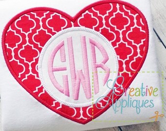 Hart Monogram stoffen Valentine digitale Machine borduurwerk Design 5 maten natuurlijke cirkel borduurwerk lettertype