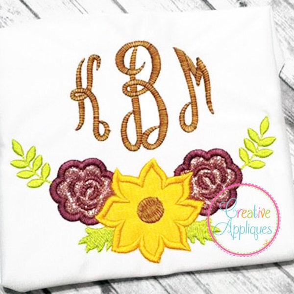 Sunflower Floral Swag Digital Machine Embroidery Applique Design 4 SIZE, floral swag spray applique, flower swag spray applique