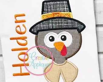 Pilgrim Turkey Digital Machine Embroidery Applique Design 4 Sizes, thanksgiving applique, pilgrim applique, turkey applique