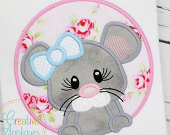 Mouse Girl Digital Machine Embroidery Applique Design 4 sizes, mouse applique, mouse embroidery