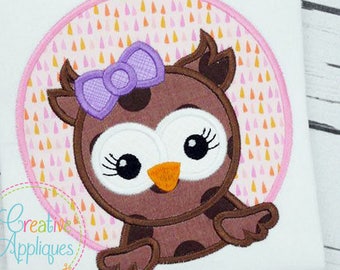 Owl Girl Digital Machine Embroidery Applique Design 4 sizes, owl applique, owl embroidery