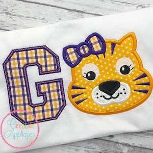 Go Tiger Girl Applique Digital Machine Embroidery Design 4 Sizes, tiger applique, team applique, mascot applique, go team applique