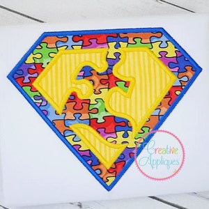 Super hero Puzzle Piece Autism Awareness Support Digital Machine Embroidery Applique Design 4 sizes, autism applique, puzzle piece applique