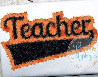 Teacher Digital Machine Embroidery Applique Design 6 sizes, teacher applique, school teacher, teacher name, teacher word, school applique