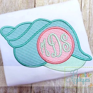 Conch Shell Seashell Monogram Digital Machine Embroidery Applique Design 4 sizes