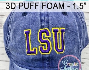 3D Puff Foam Varsity 2 Color Embroidery Font Machine Diseño de bordado, 1.5 pulgadas, fuente de bordado puff, fuente de bordado de espuma, fuente de 2 colores