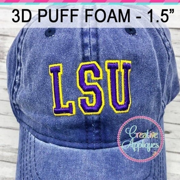 3D Puff Schaumstoff Varsity 2 Farbstickschrift Maschinenstickerei Design, 1,5 Zoll, Puff Stickschrift, Schaumstoff Stickschrift, 2 Farben Schrift