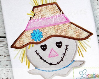 かかしの女の子のデジタル機械刺繍アップリケデザイン 4 サイズ、かかしのアップリケ、秋のアップリケ、秋のアップリケ、感謝祭のアップリケ