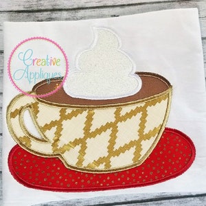 Hot Chocolate Applique Digital Machine Embroidery Design 4 Sizes, coffee cup applique, cocoa applique