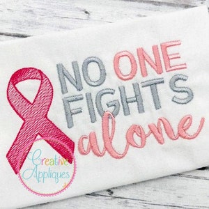 Sketch Stitch No One Fights Alone Awareness Support Ribbon Digital Machine Embroidery Design 4 Sizes, awareness ribbon embroidery