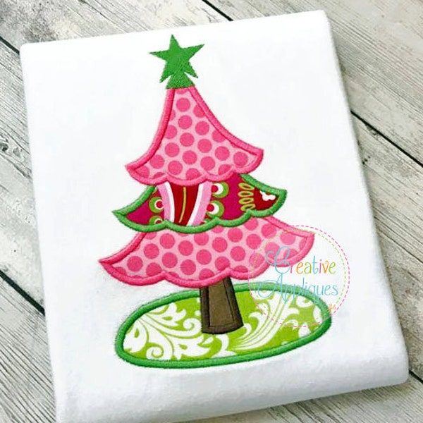 Christmas Tree Applique Digital Machine Embroidery Design 4 Sizes, Christmas Tree embroidery, Christmas applique embroidery